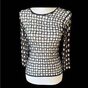 Cashe’ crochet ladies top Medium black and white very good condition.